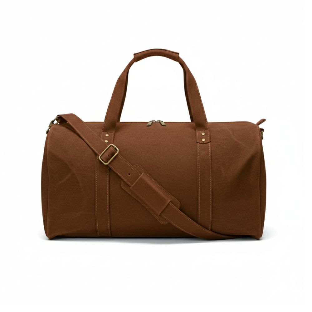 Jacketcart Dark Brown Leather Duffel Bag with Shoe Compartment