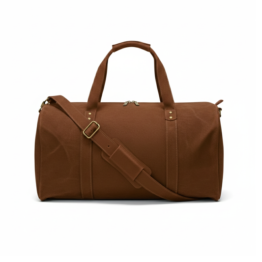 Jacketcart Dark Brown Leather Duffel Bag with Shoe Compartment