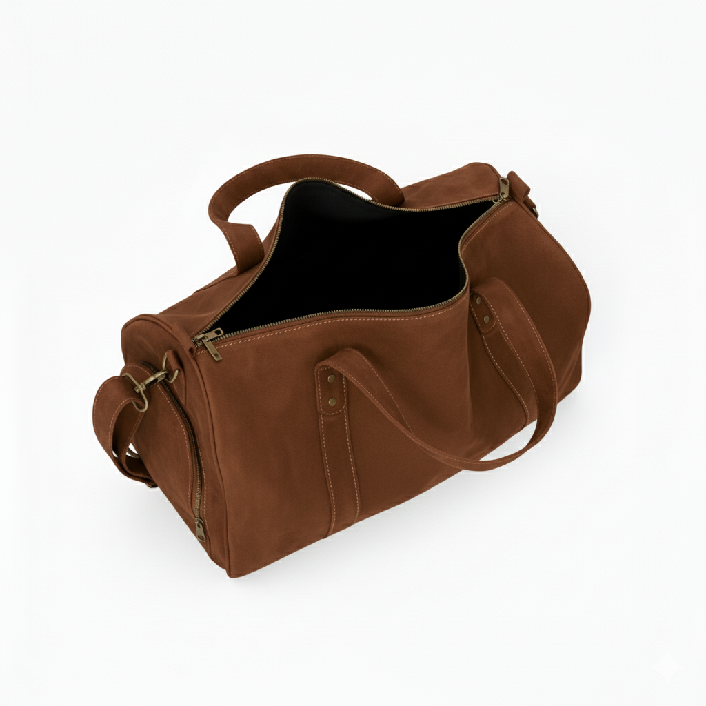 Jacketcart Dark Brown Leather Duffel Bag with Shoe Compartment