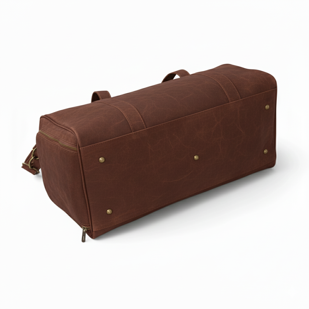 Jacketcart Dark Brown Leather Duffel Bag with Shoe Compartment