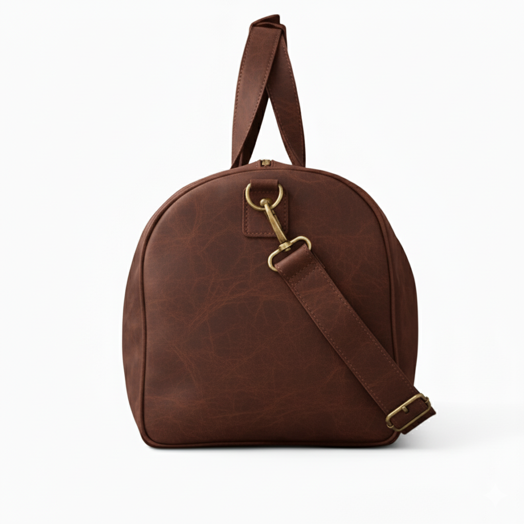 Jacketcart Dark Brown Leather Duffel Bag with Shoe Compartment