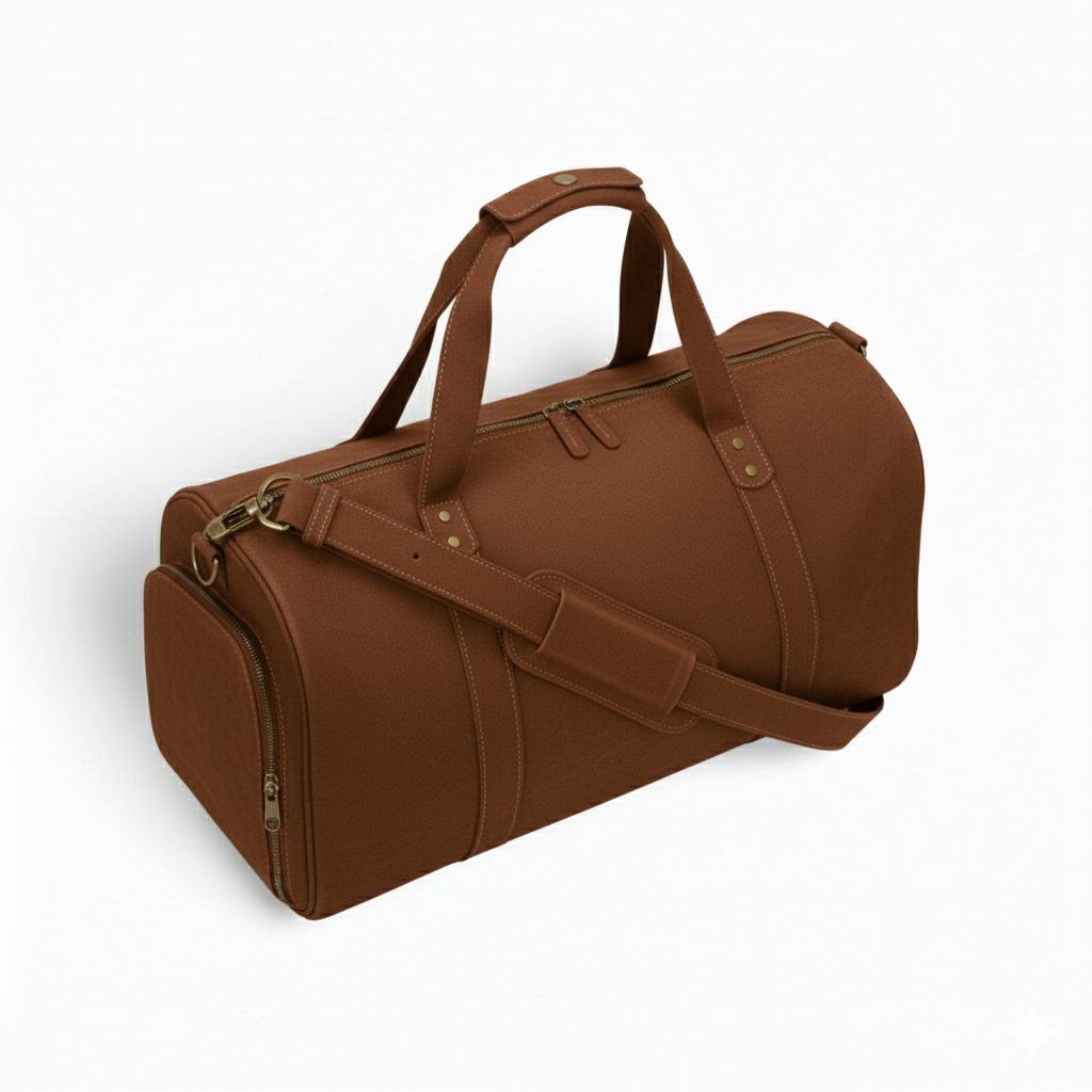 Jacketcart Dark Brown Leather Duffel Bag with Shoe Compartment