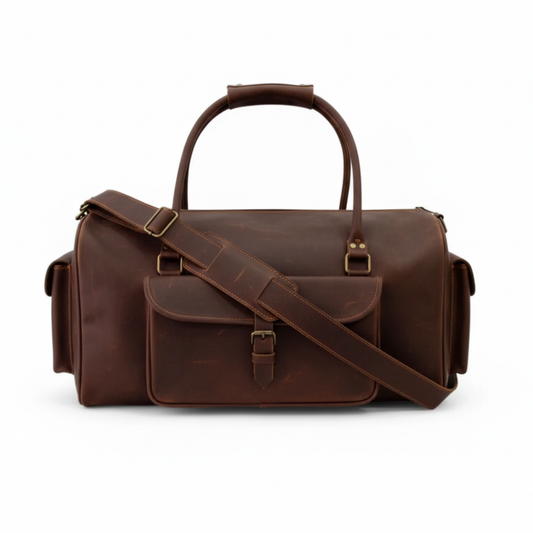 Jacketcart Dark Brown Leather Travel Duffel Bag