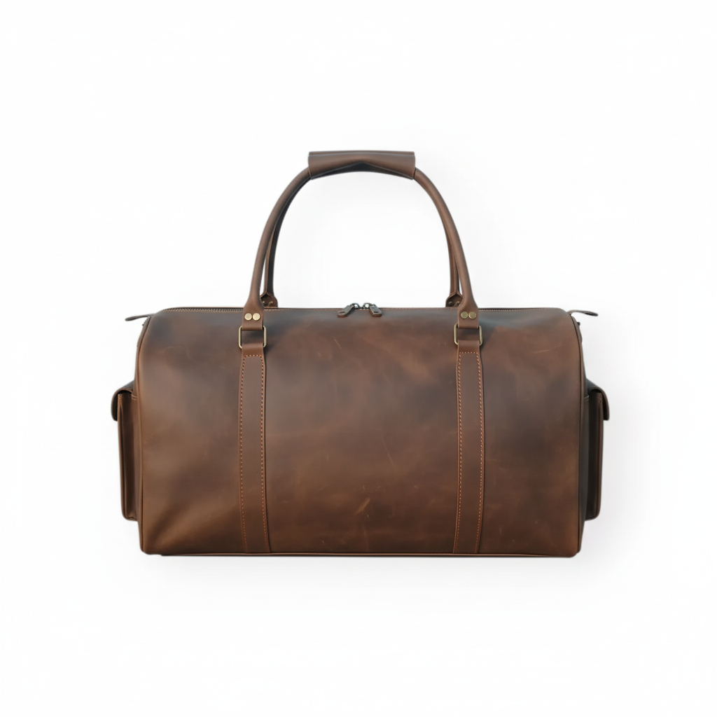 Jacketcart Dark Brown Leather Travel Duffel Bag