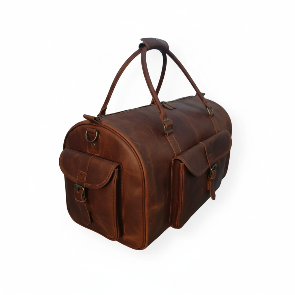 Jacketcart Dark Brown Leather Travel Duffel Bag