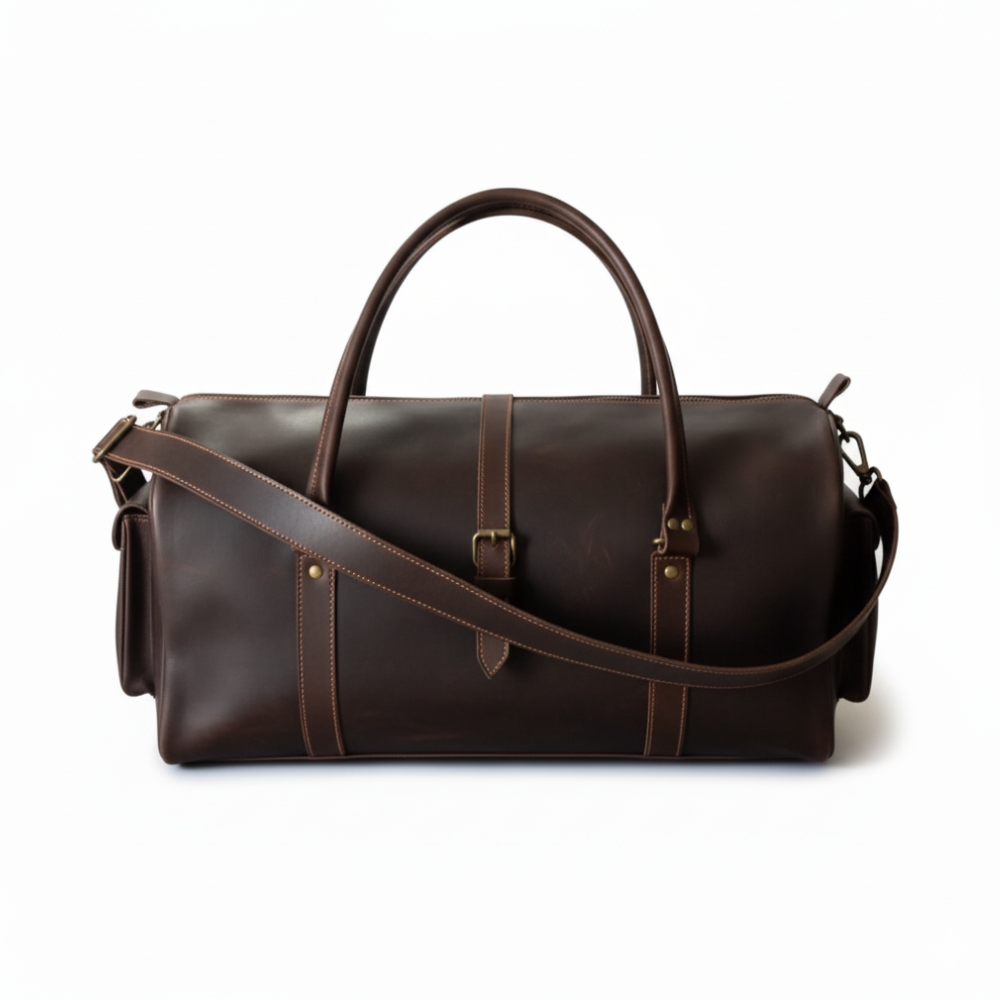 Jacketcart Dark Brown Leather Travel & Weekender Duffel Bag