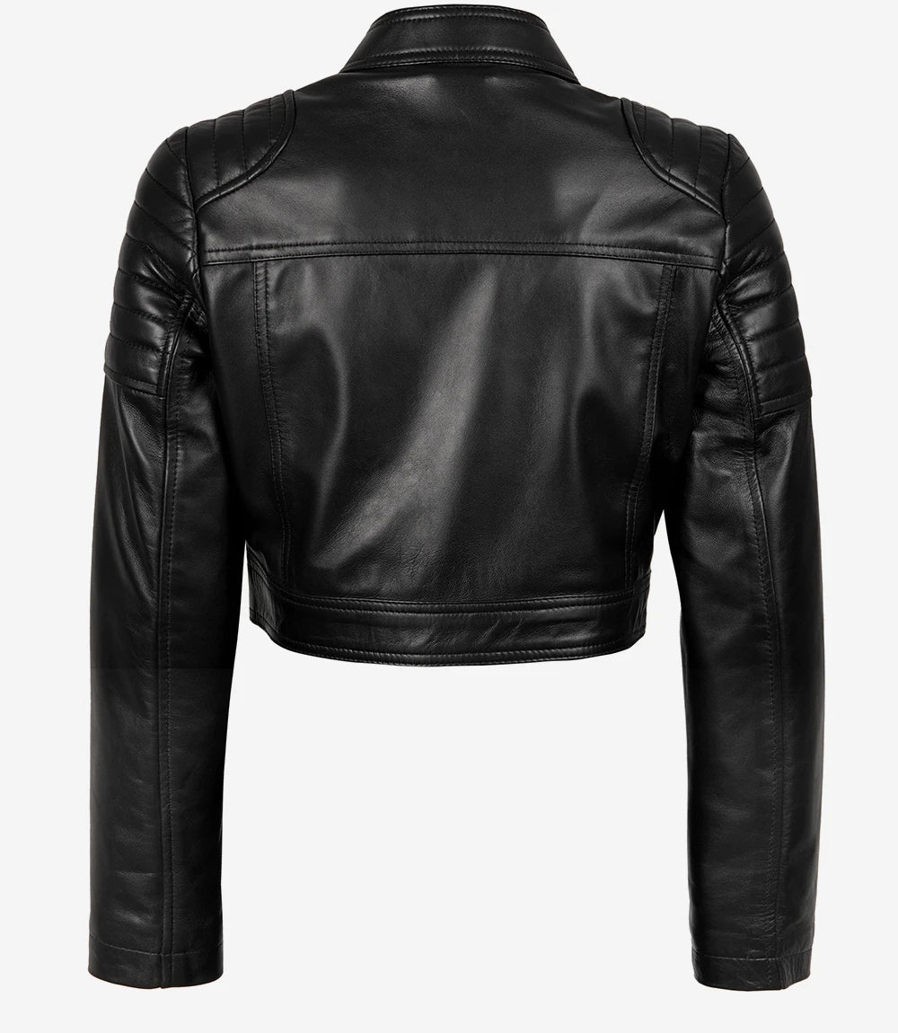 Jacketcart Edna Women’s Black Cropped Leather Jacket – Modern Short Body Fit
