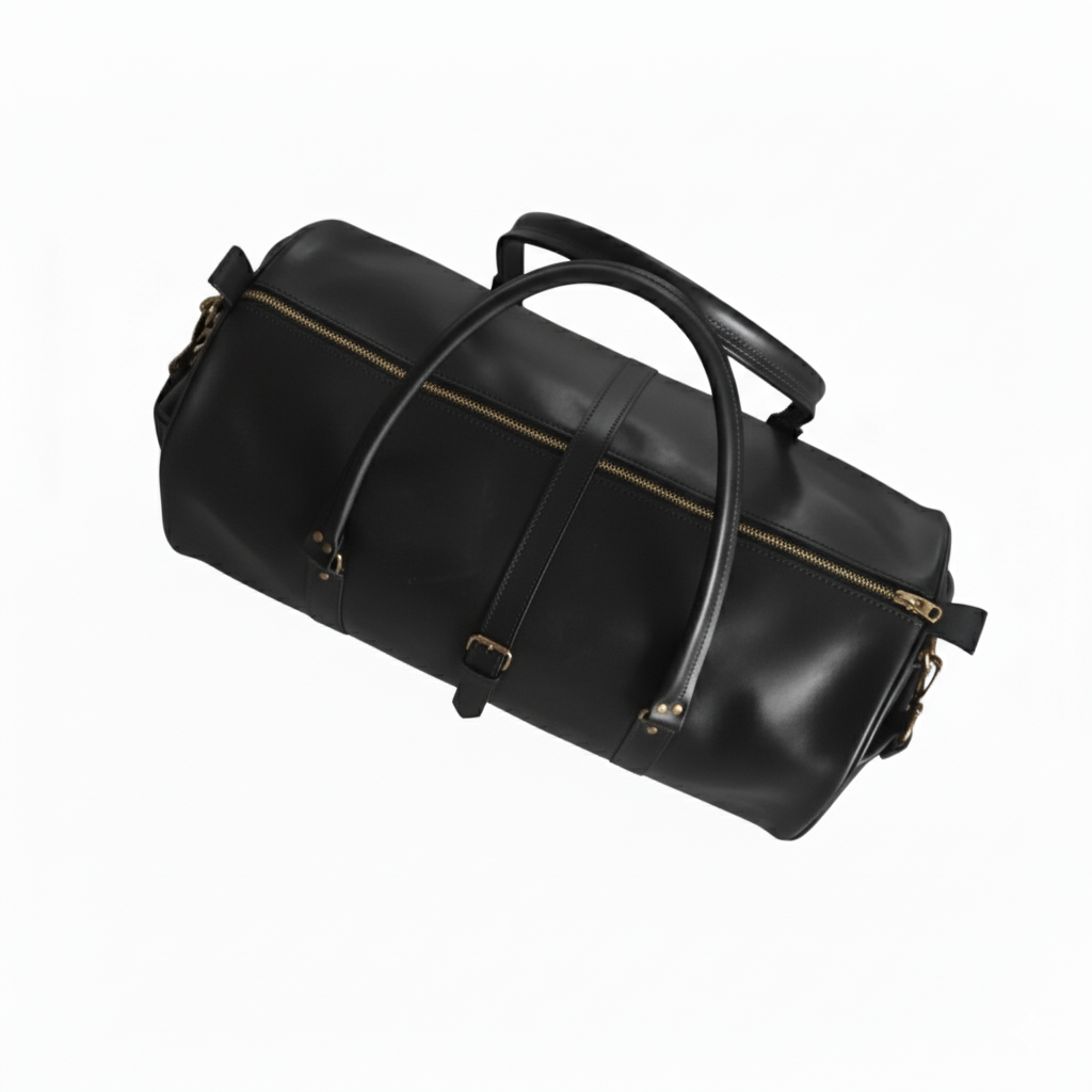 Jacketcart Black Full-Grain Pull-Up Leather Duffel Bag