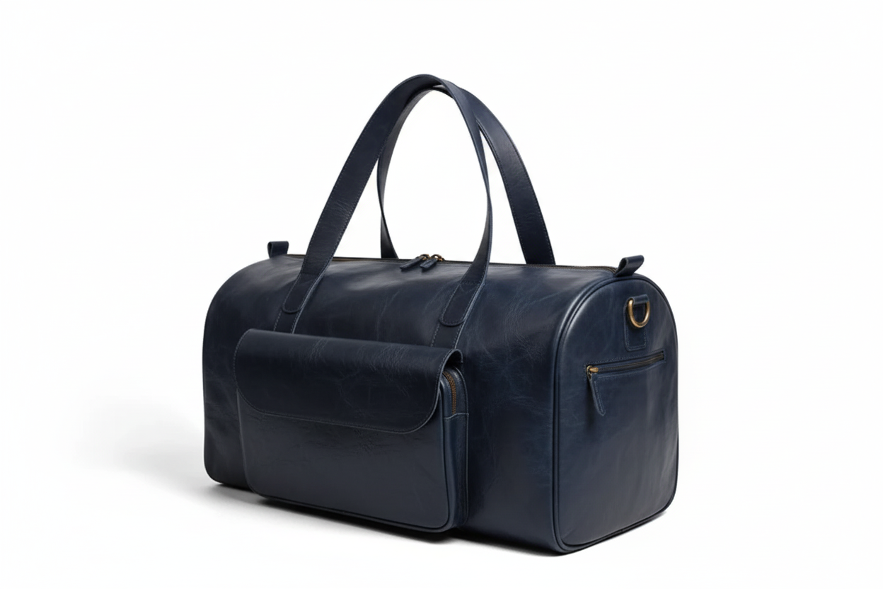 Jacketcart  Navy Full-Grain Pull-Up Leather Duffel Bag