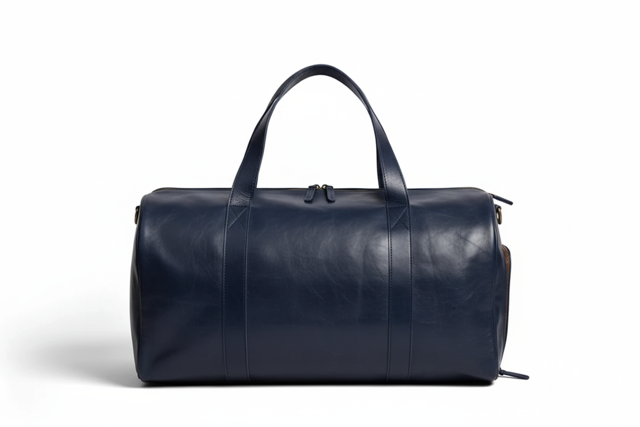 Jacketcart  Navy Full-Grain Pull-Up Leather Duffel Bag