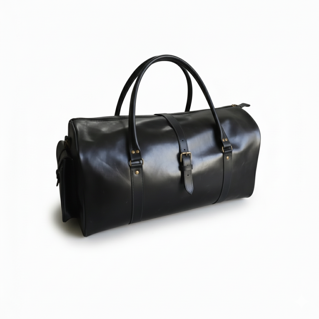Jacketcart Black Full-Grain Pull-Up Leather Duffel Bag