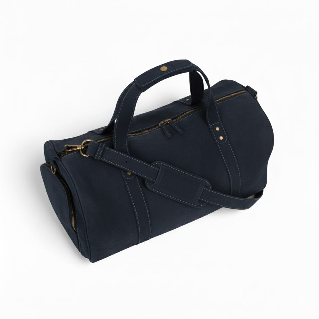 Jacketcart Navy Full-Grain Leather Duffel Bag