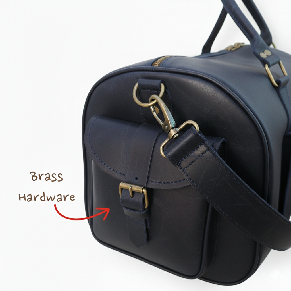 Navy Full-Grain Leather Duffel Bag – Men’s Travel & Gym Holdall | Jacketcart