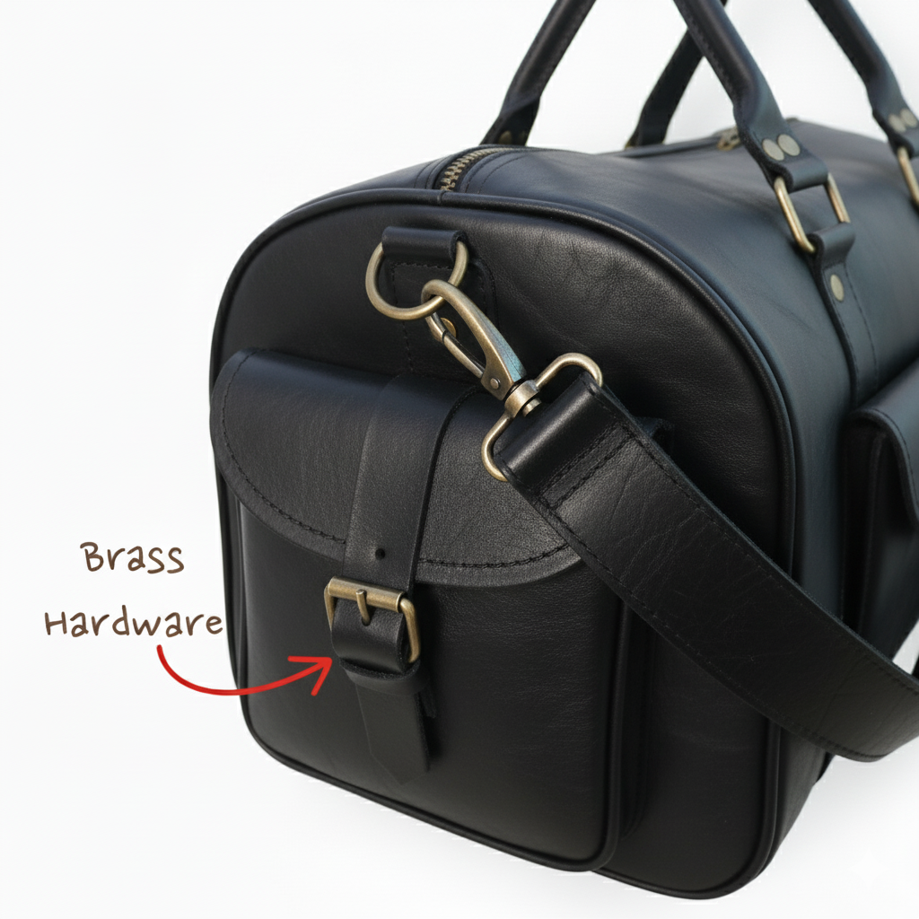 Jacketcart Black Full-Grain Leather Duffel Bag – Premium Men’s Travel & Gym Holdall
