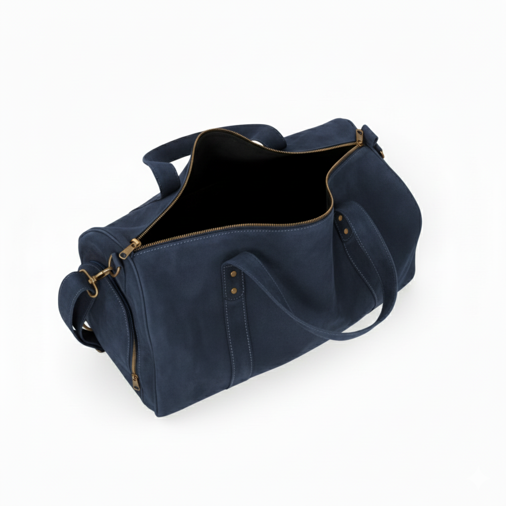 Jacketcart Navy Full-Grain Leather Duffel Bag