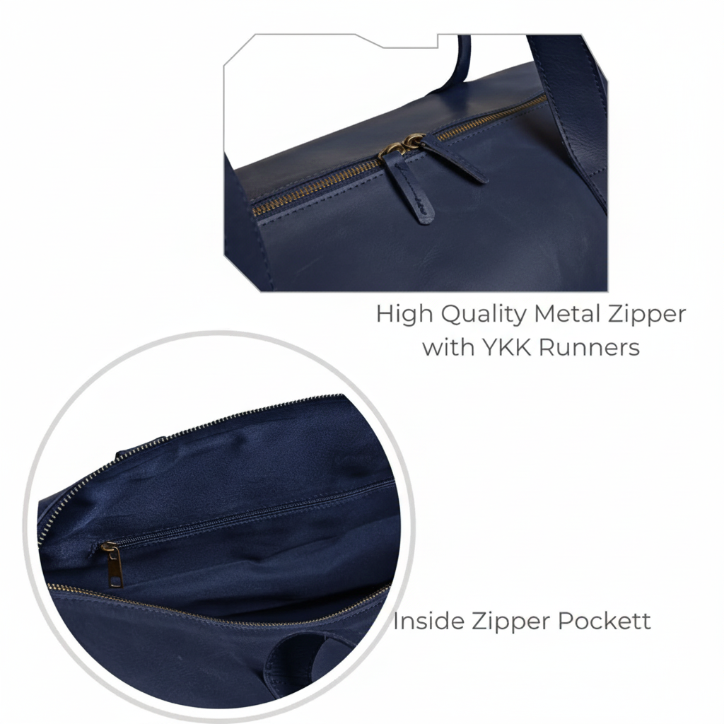 Jacketcart  Navy Full-Grain Pull-Up Leather Duffel Bag