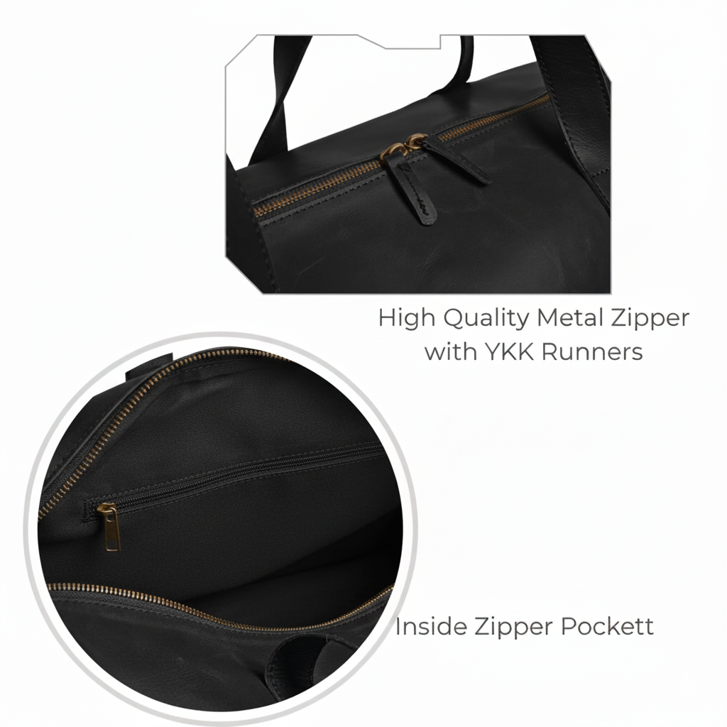 Jacketcart  Black Full-Grain Pull-Up Leather Duffel Bag
