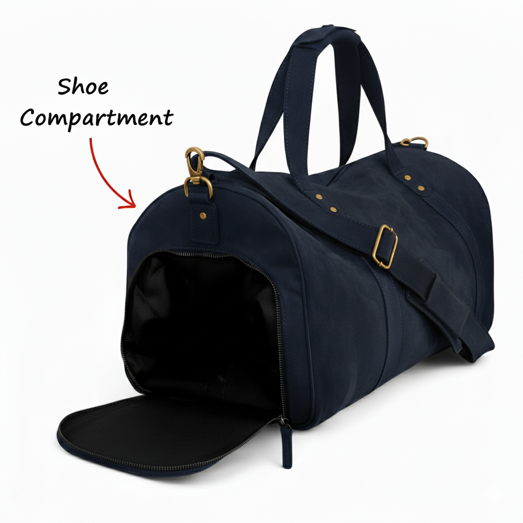 Jacketcart Navy Full-Grain Leather Duffel Bag
