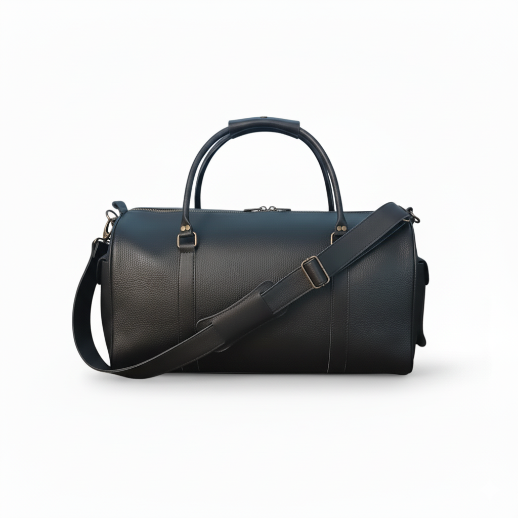 Velmire Softy Black Full-Grain Leather Duffel Bag