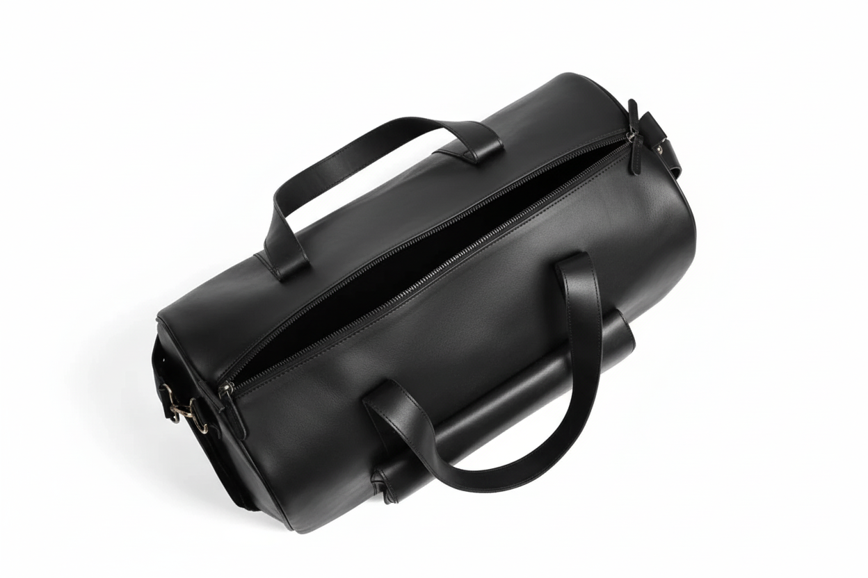 Jacketcart  Black Full-Grain Pull-Up Leather Duffel Bag