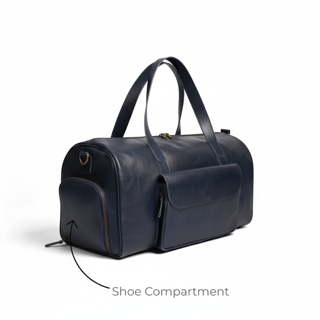 Jacketcart  Navy Full-Grain Pull-Up Leather Duffel Bag