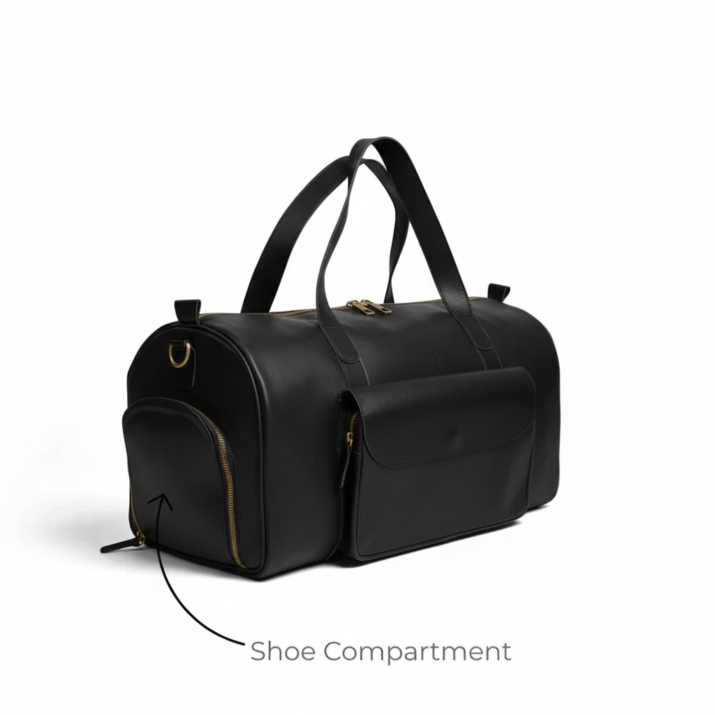 Jacketcart  Black Full-Grain Pull-Up Leather Duffel Bag