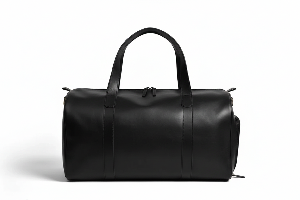 Jacketcart  Black Full-Grain Pull-Up Leather Duffel Bag
