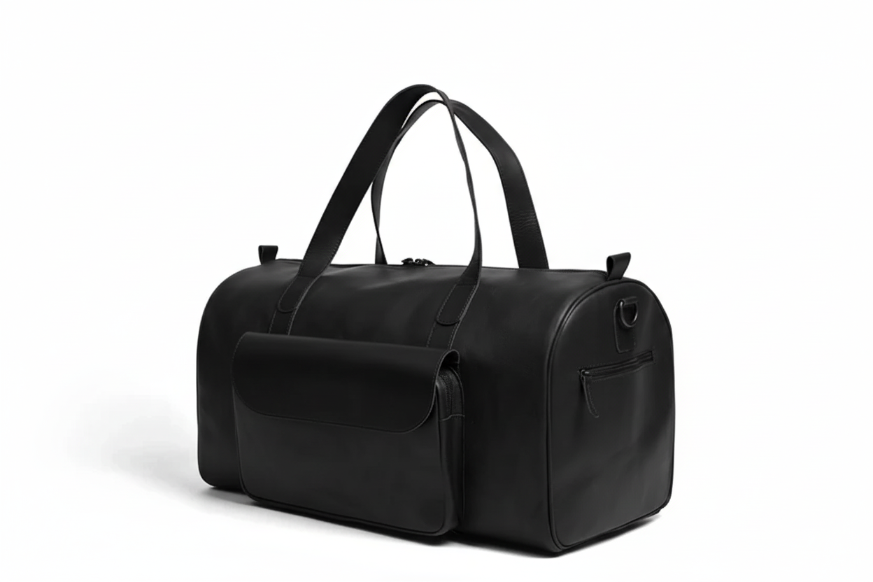 Jacketcart  Black Full-Grain Pull-Up Leather Duffel Bag