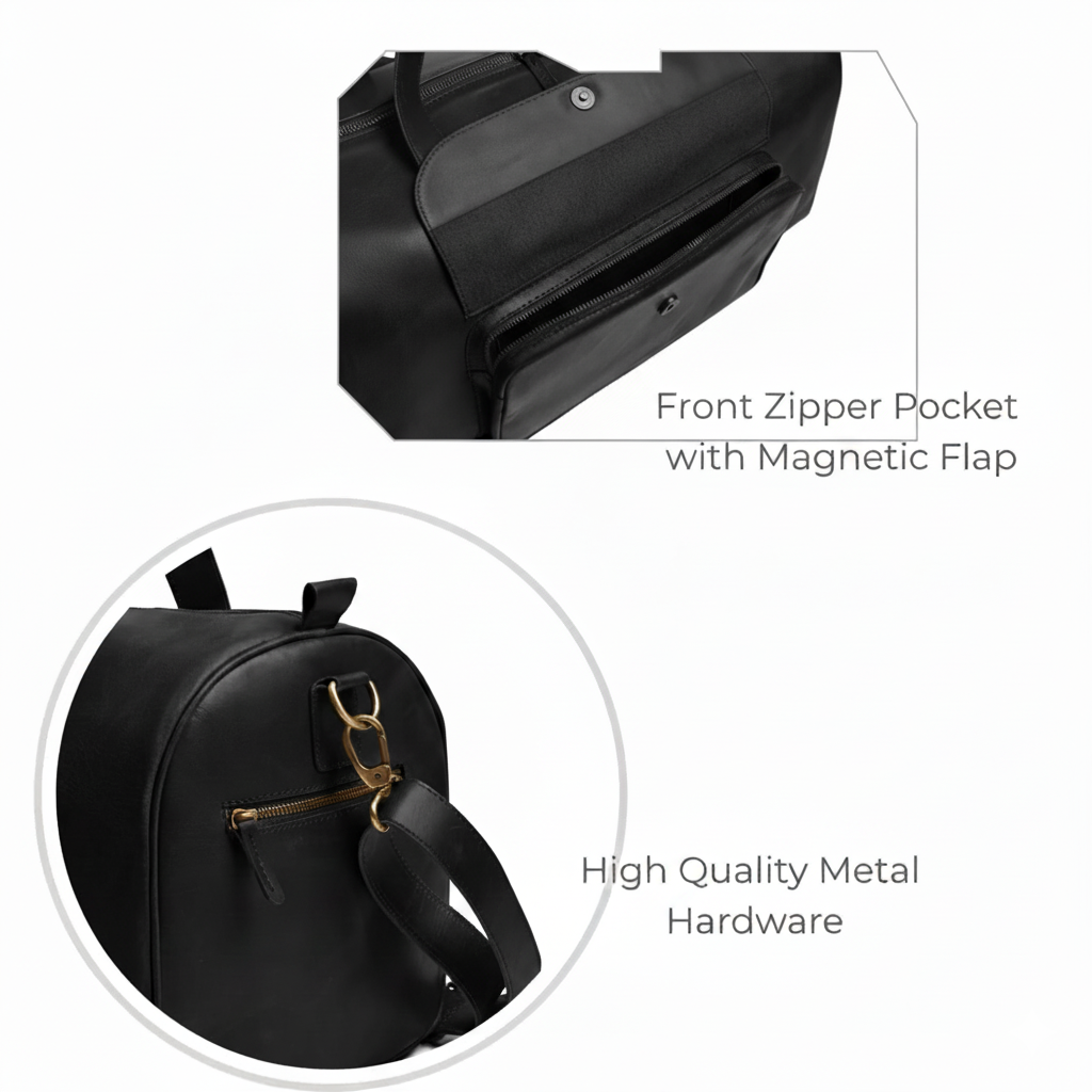 Jacketcart  Black Full-Grain Pull-Up Leather Duffel Bag