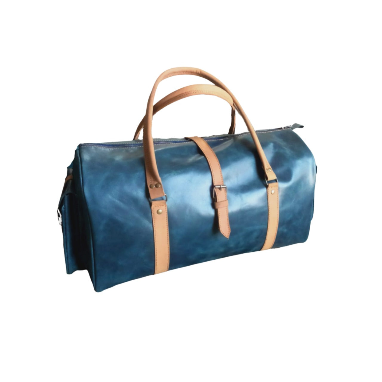 Navy Full-Grain Cow Pull-Up Leather Duffel Bag – Travel Weekender | Jacketcart
