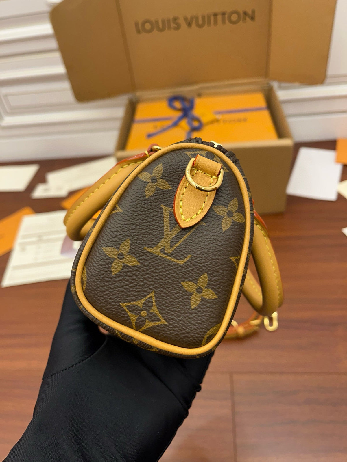 Nano Speedy 16 in Brown Monogram Canvas Gold Hardware