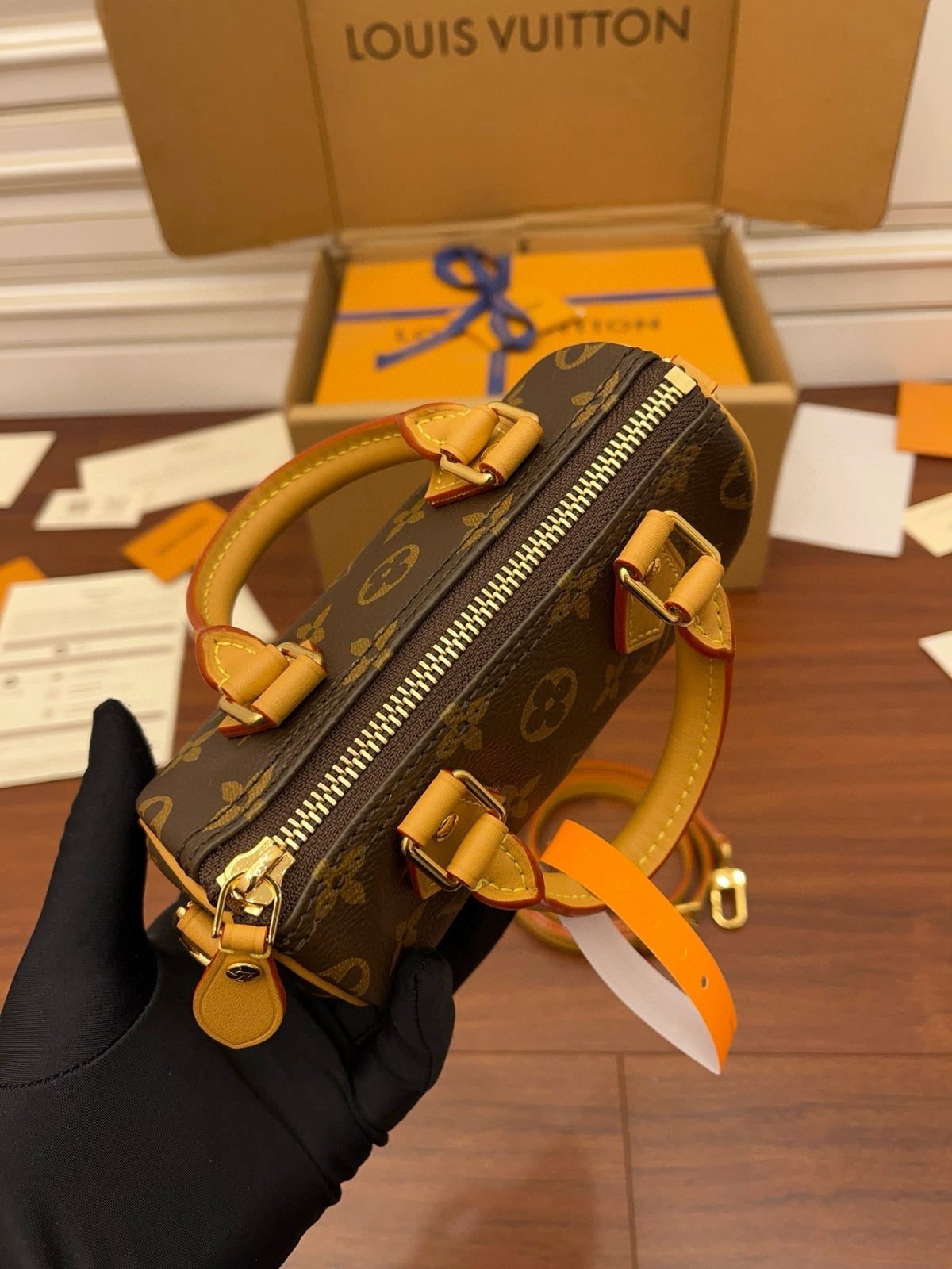 Nano Speedy 16 in Brown Monogram Canvas Gold Hardware