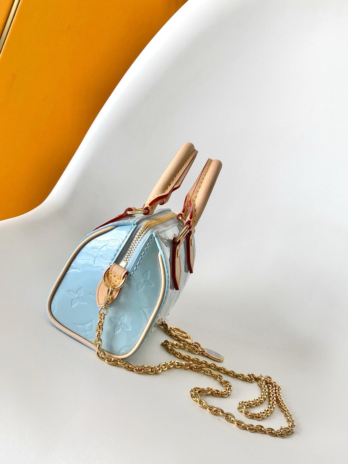 Nano Speedy 16 in Pastel Monogram Vernis Gold Hardware