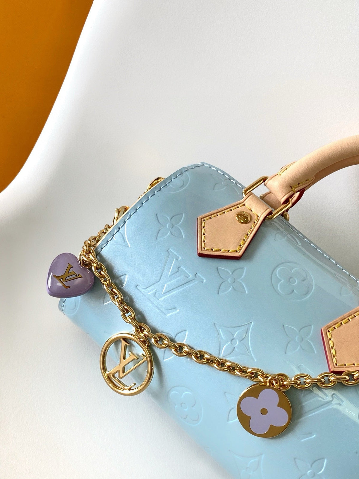 Nano Speedy 16 in Pastel Monogram Vernis Gold Hardware