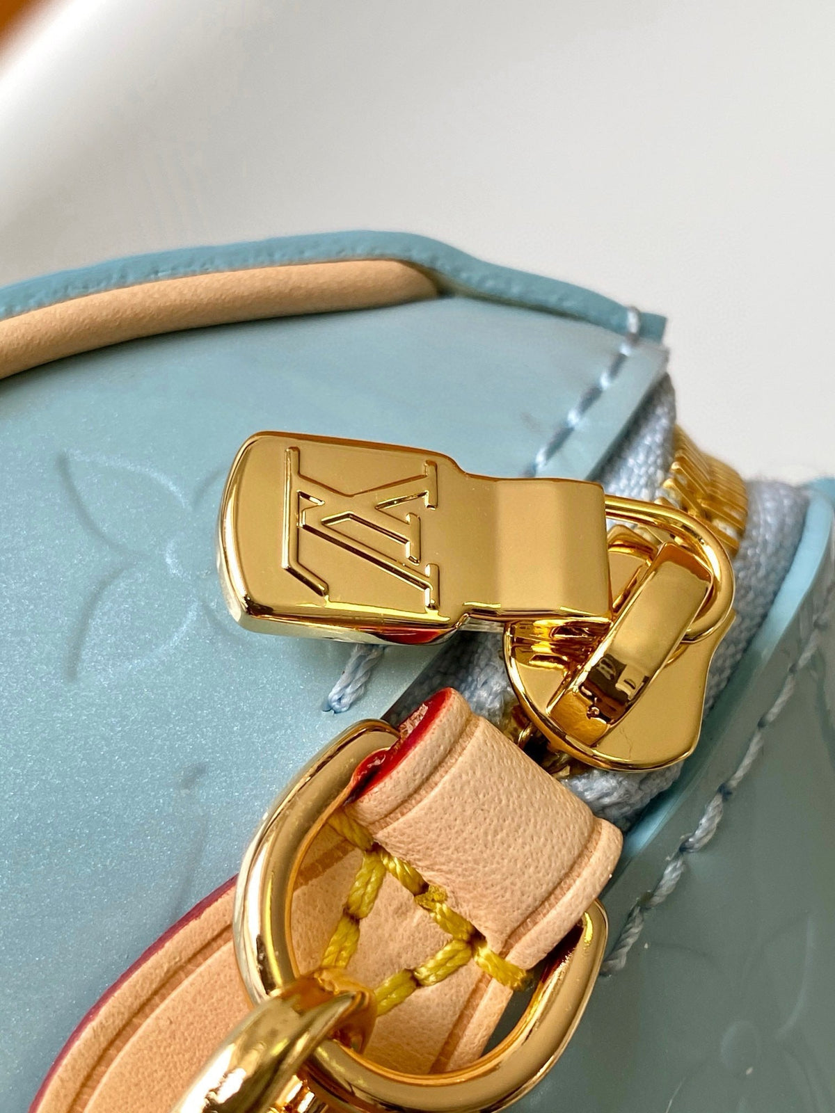 Nano Speedy 16 in Pastel Monogram Vernis Gold Hardware