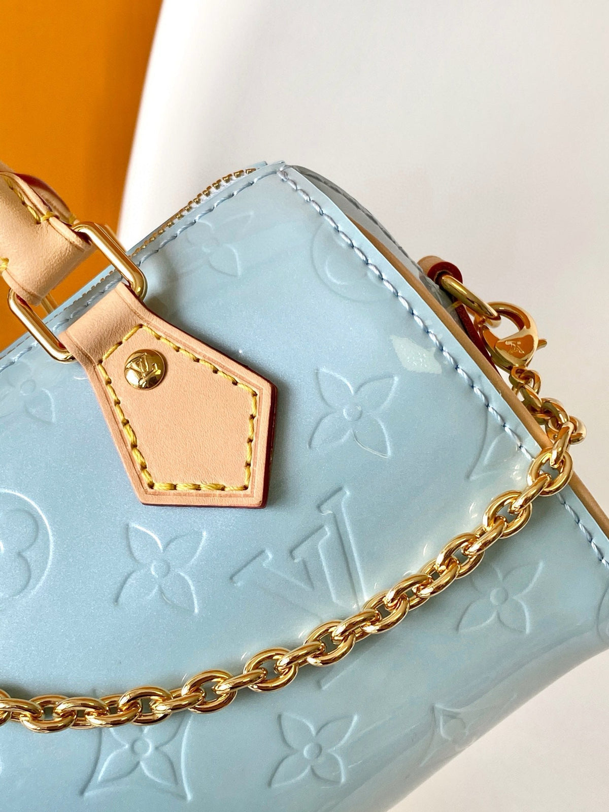 Nano Speedy 16 in Pastel Monogram Vernis Gold Hardware