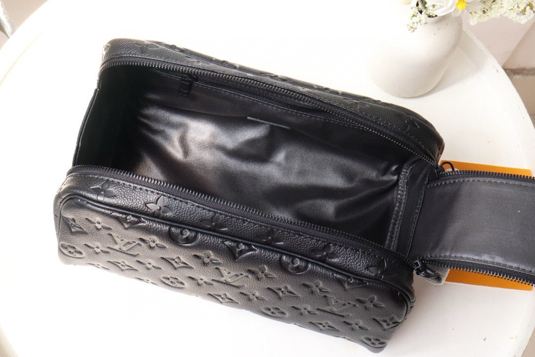 Dopp Kit Toiletry Bag 28 Cm in Black Taurillon Monogram Leather