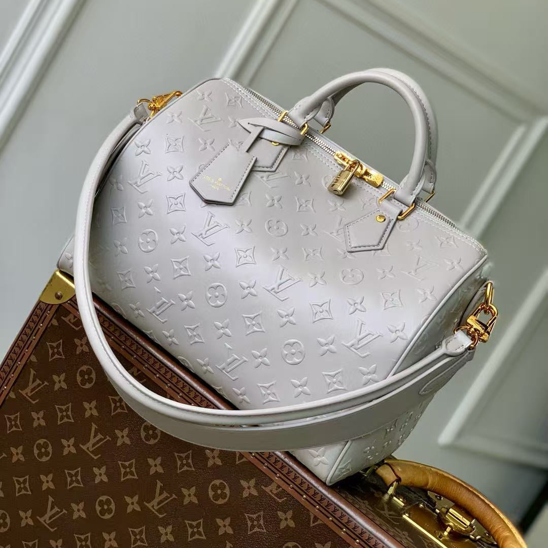 Speedy Bandoulière 30 in Grey Embossed Calfskin