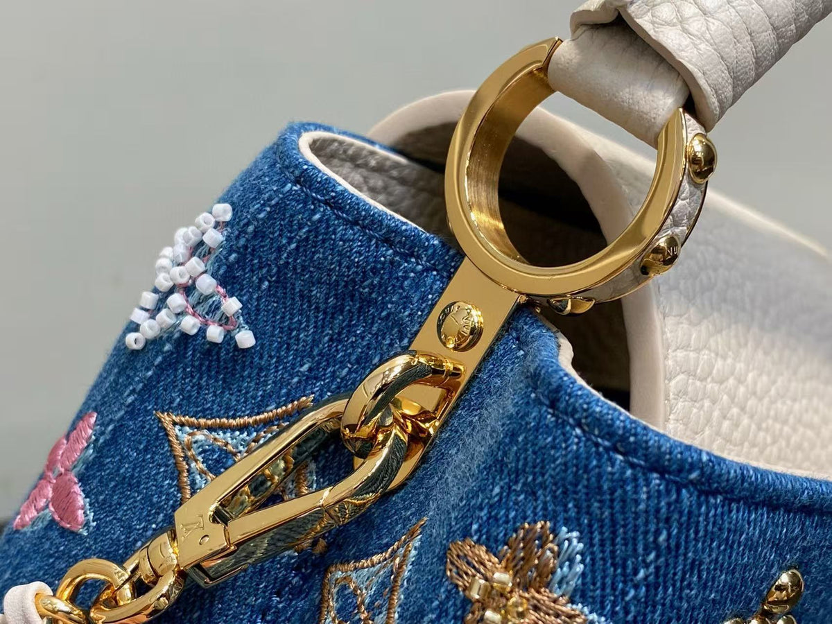 LV Capucines Bag 21 Pinic in Colorful Denim Gold Hardware