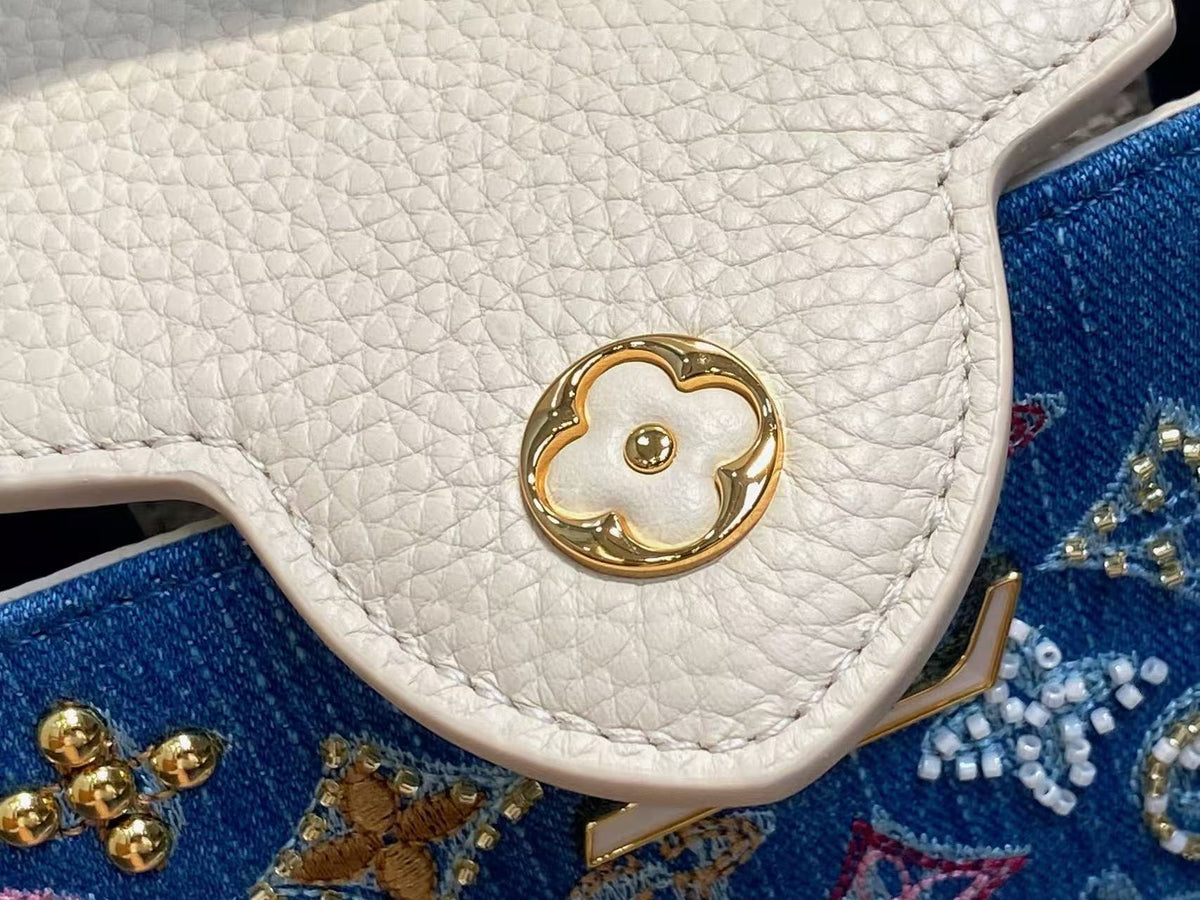 LV Capucines Bag 21 Pinic in Colorful Denim Gold Hardware