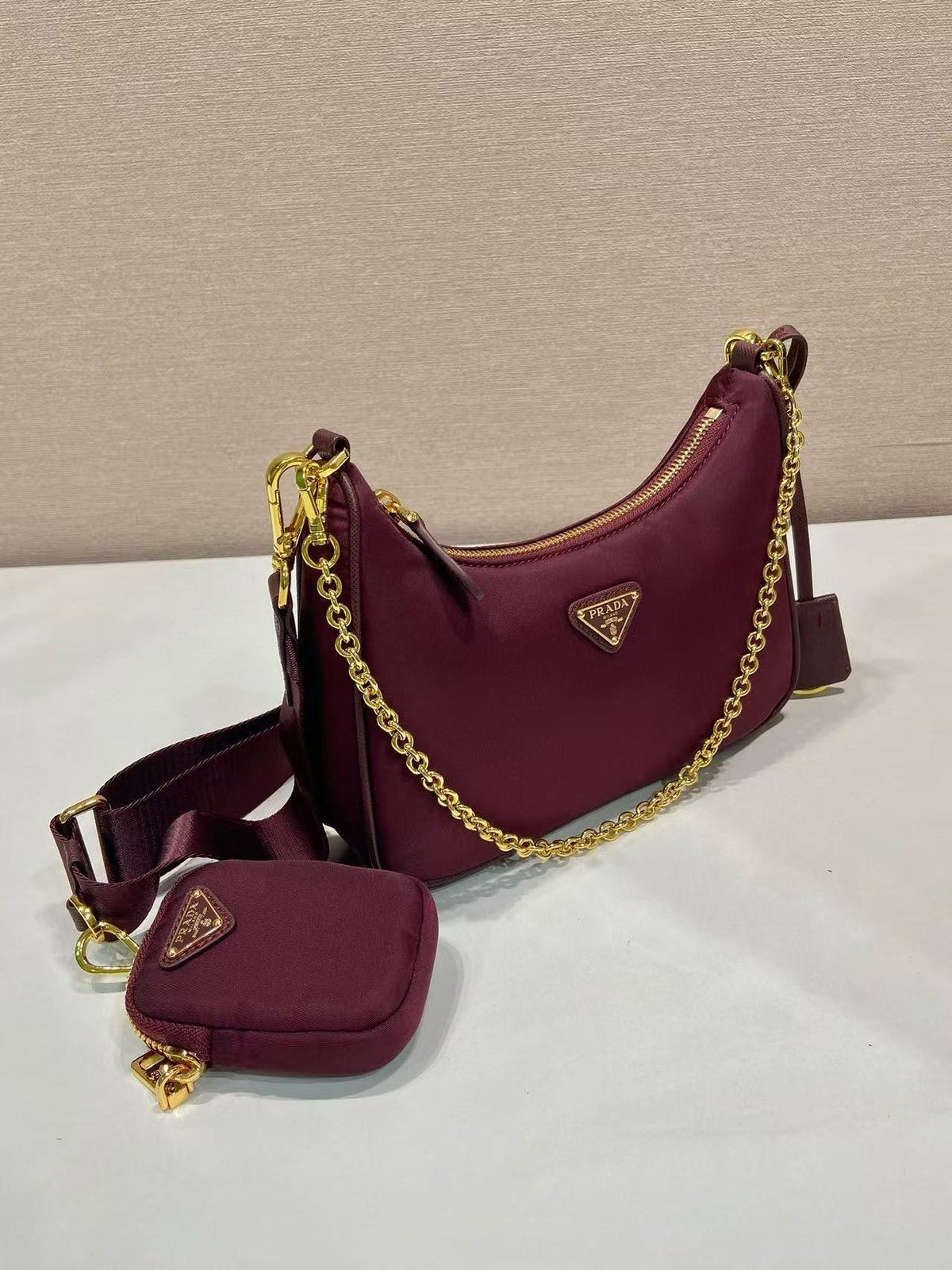 Pra Hobo Bag 22 in Burgundy Red Re-nylon