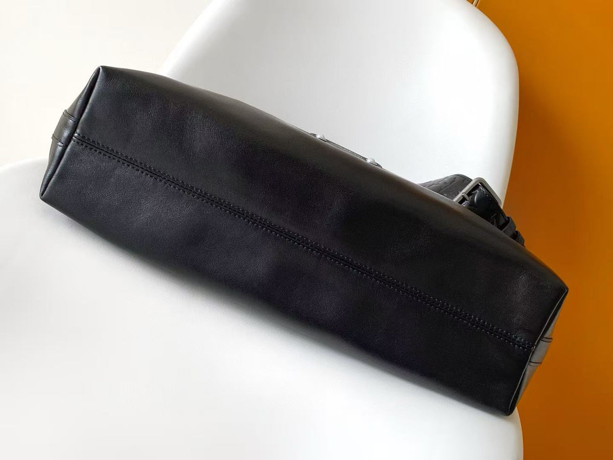 Shoulder Bag 48 in Black Calfskin Embossed Strap
