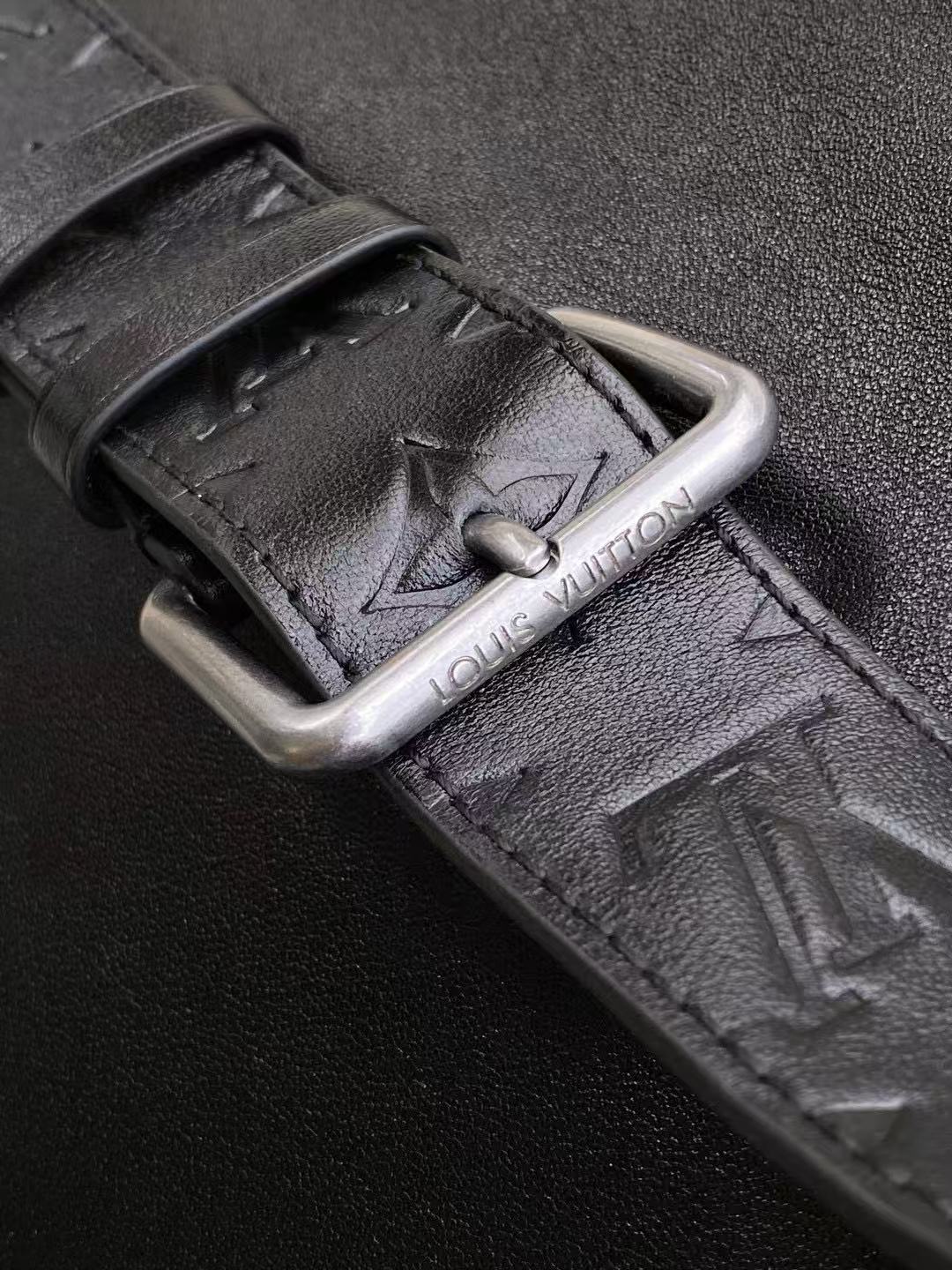 Shoulder Bag 48 in Black Calfskin Embossed Strap