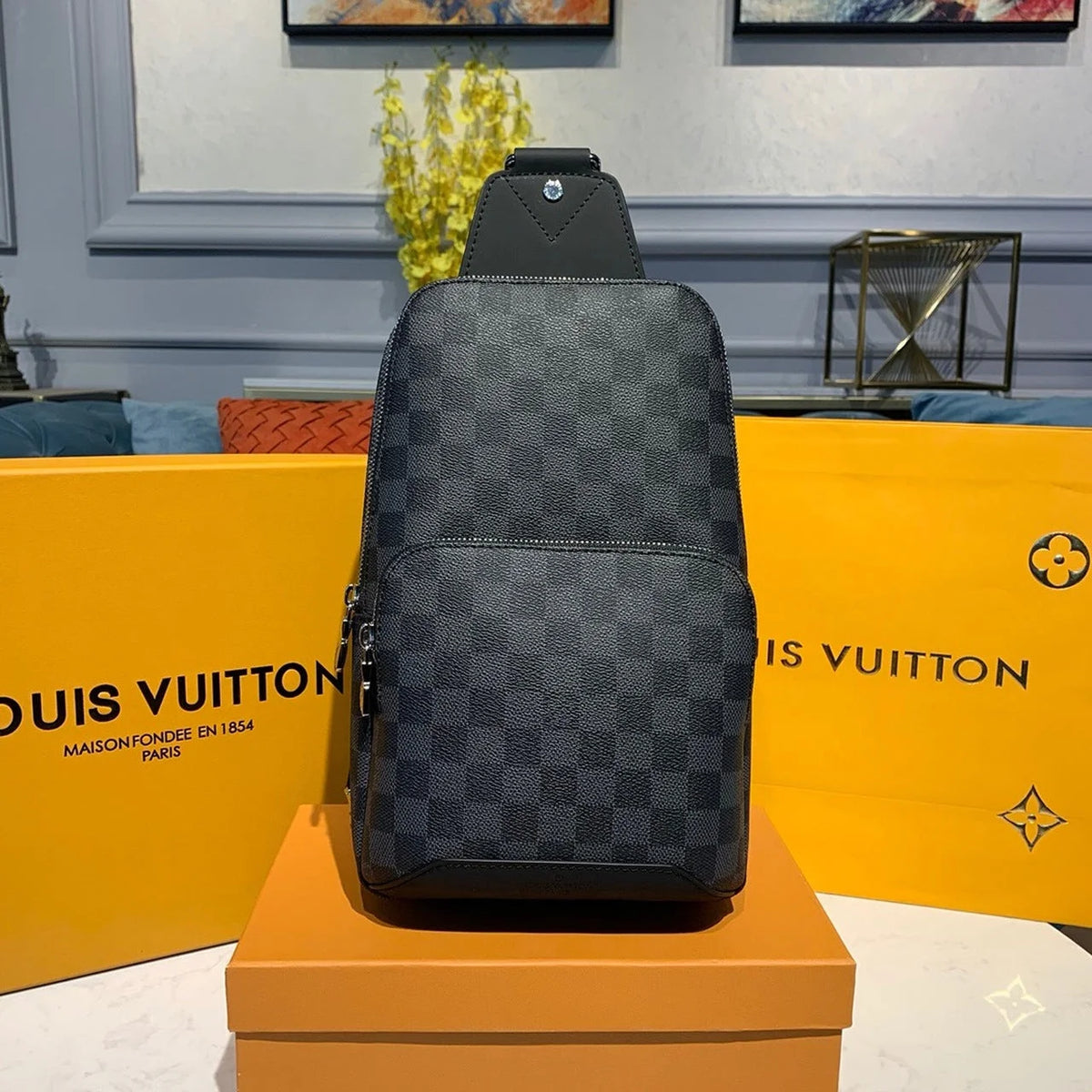 Louis Vuitton Avenue Sling Bag 32cm Taiga Leather M30443 Black