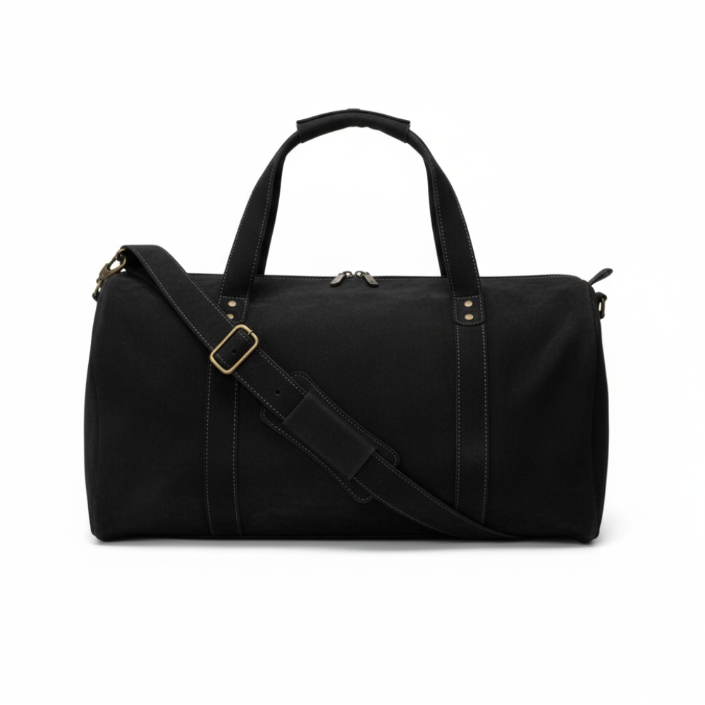 Jacketcart Black Leather Duffel Bag with Shoe Compartment