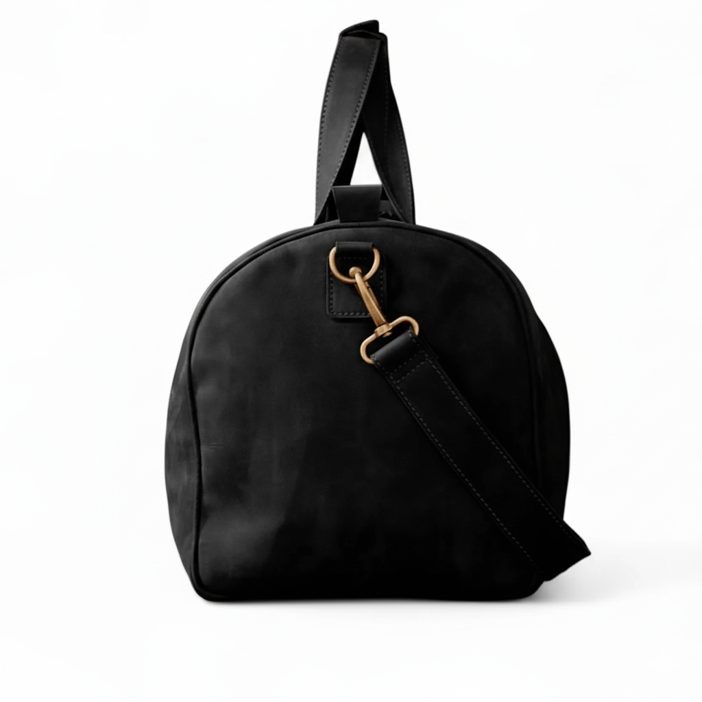 Jacketcart Black Leather Duffel Bag with Shoe Compartment