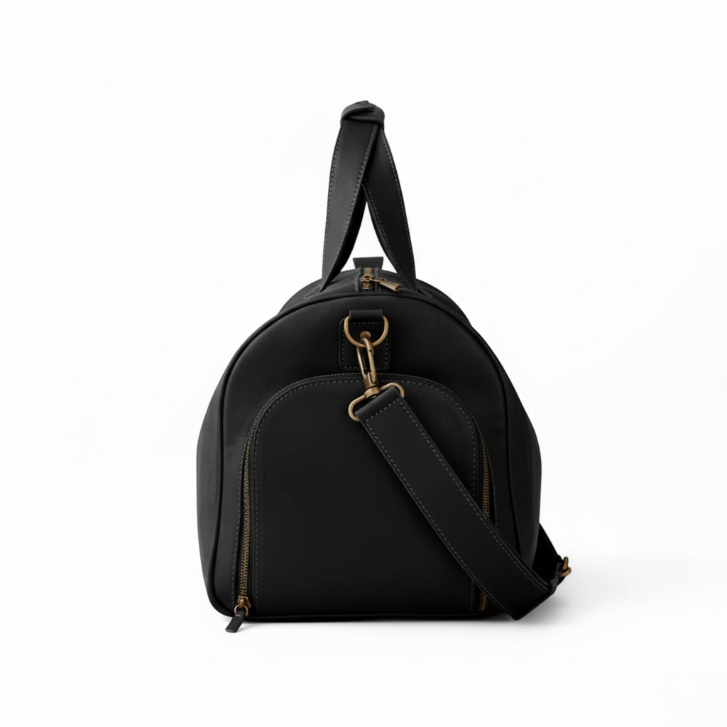 Jacketcart Black Leather Duffel Bag with Shoe Compartment
