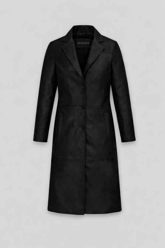 Jacketcart Women’s Black Leather Long Coat