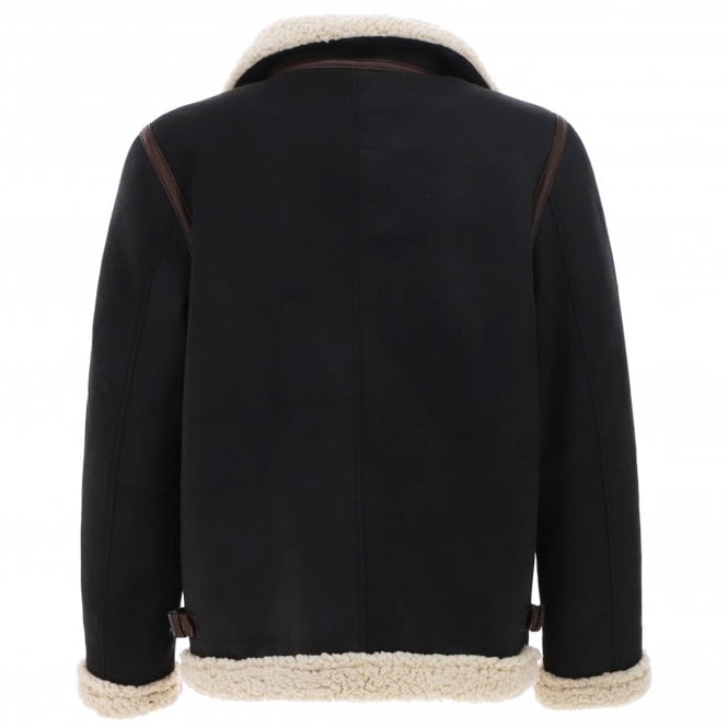 Jacketcart Men’s Black Suede Leather Jacket with Faux Fur Collar