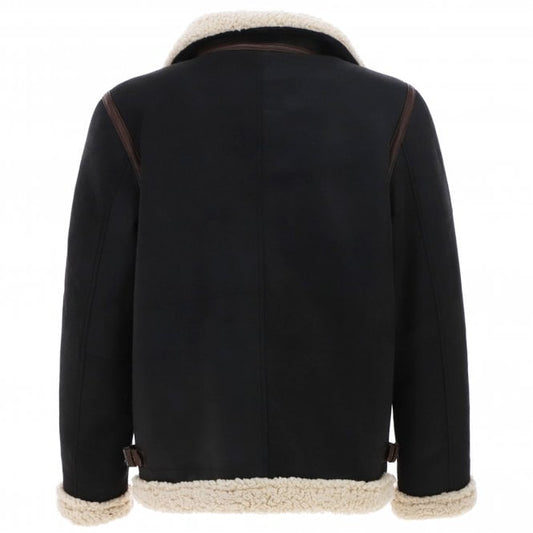 Jacketcart Men’s Black Suede Leather Jacket with Faux Fur Collar